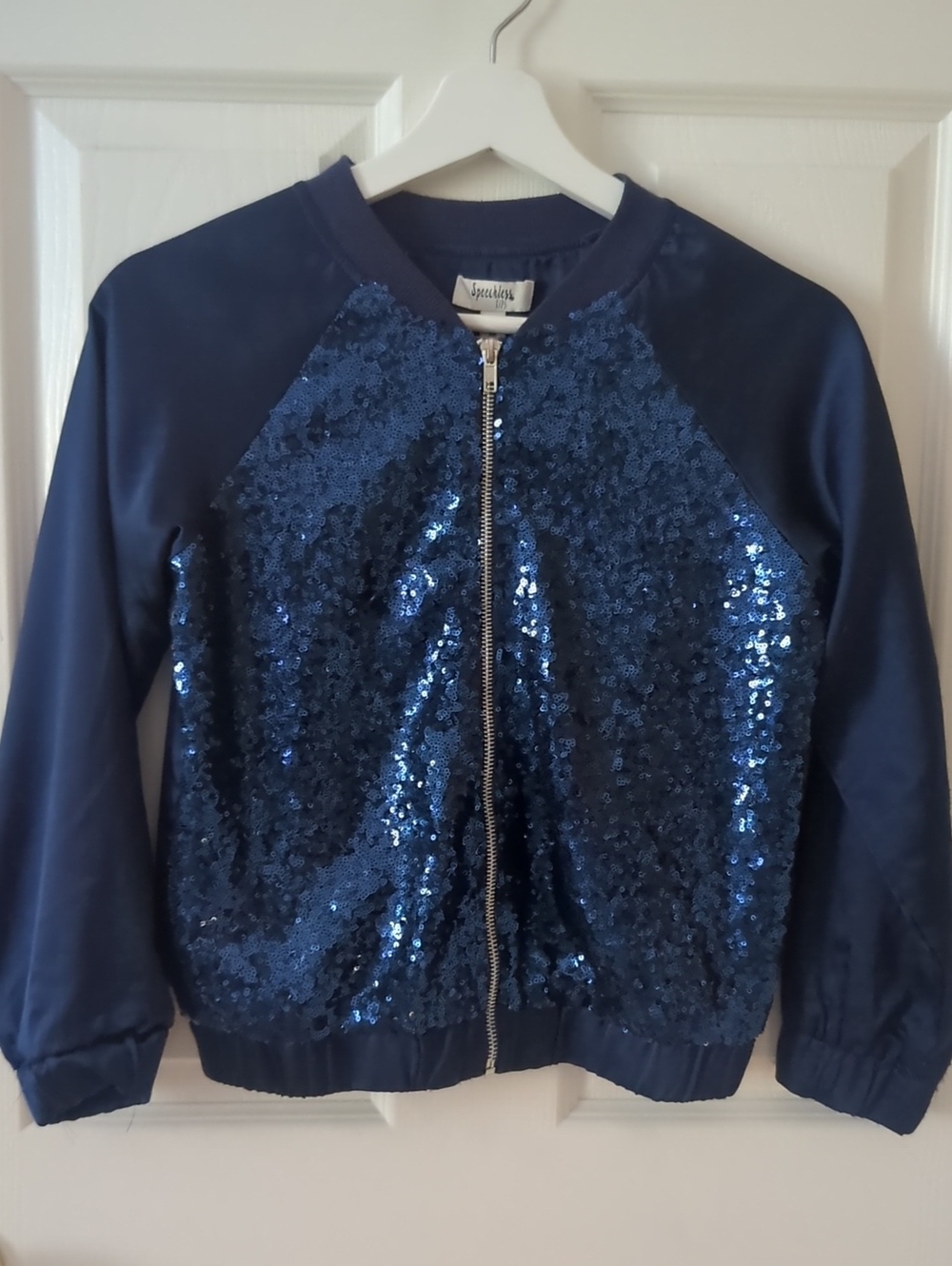Speechless Girls Blue Sequin Bomber Jacket Medium